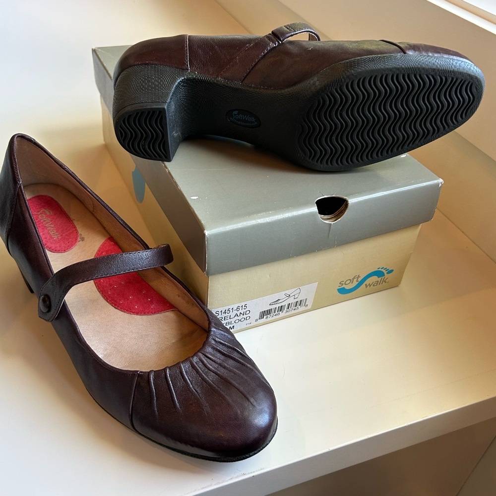 SoftWalk Oxblood Brown Pleated Mary Jane Shoes - Picture 3 of 4
